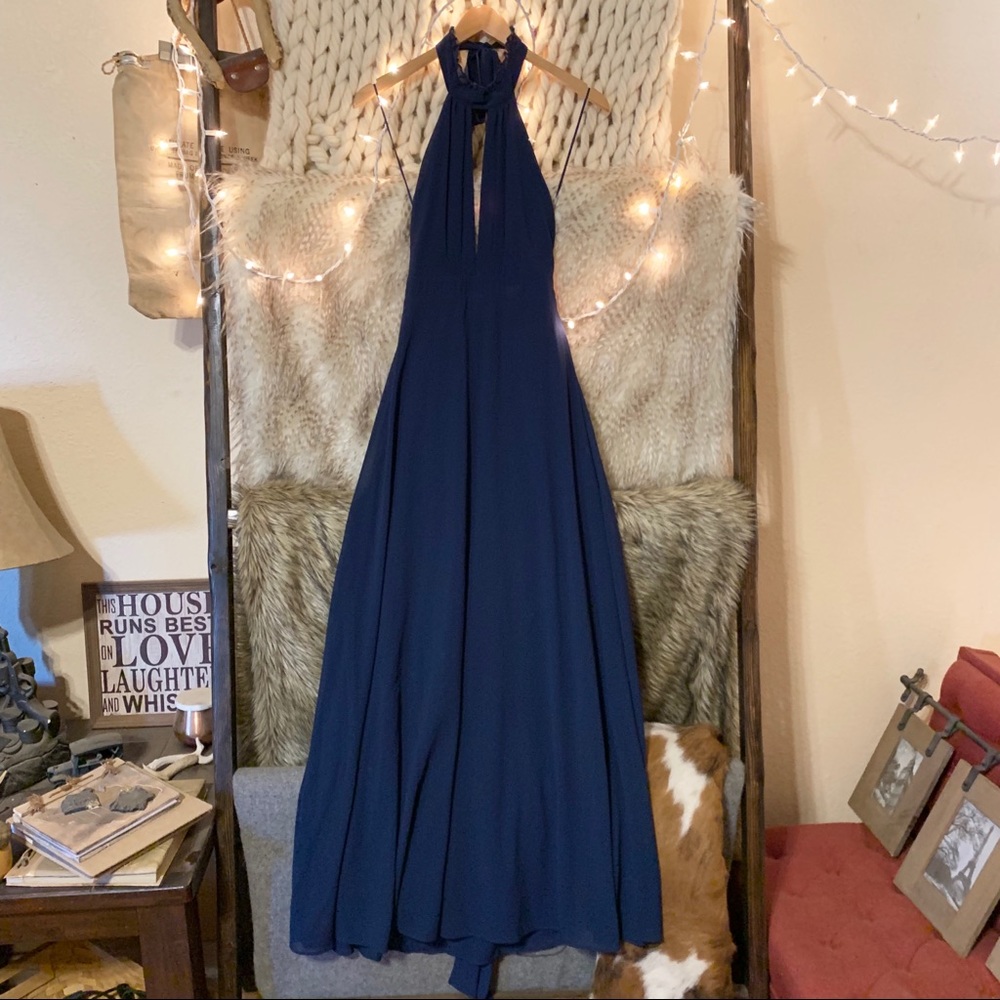 Lulus First Comes Love Halter Top Navy Blue Gown - Picture 4 of 8